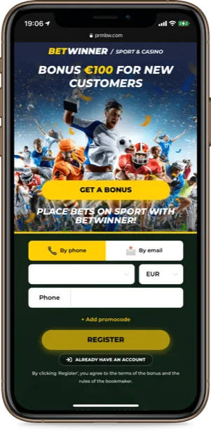 لقطة من تطبيق betwinner على الجوال